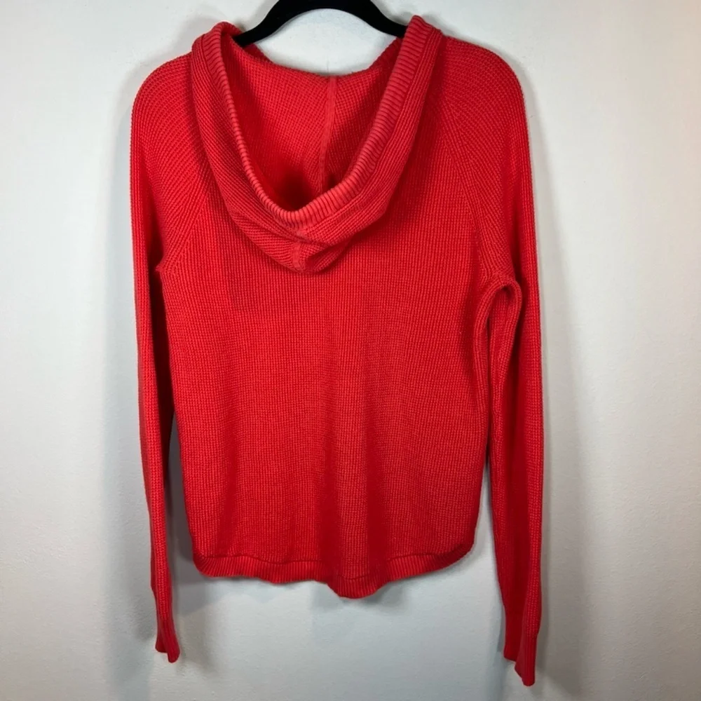 Lauren Ralph Lauren Hooded Waffle Knit Sweater Top Shirt Orange  Sz Small Petite